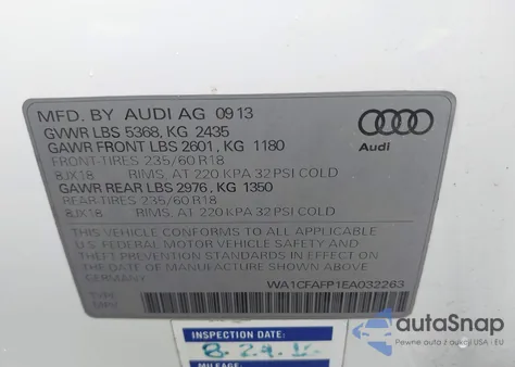 2014 Audi Q5 2.0T Premium из США, поврежденный, VIN WA1CFAFP1EA032263